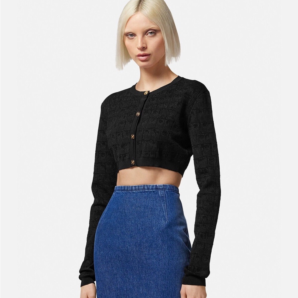 ✨ New Authentic Versace Runway Croc-Jacquard Cropped Cardigan ✨ size 44
